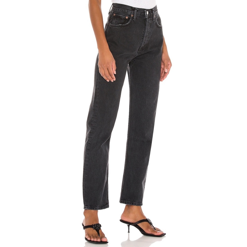 Agolde 90s Pinch Waist High Rise Straight Jeans in Black Tea Sz 28 (Measures 30)